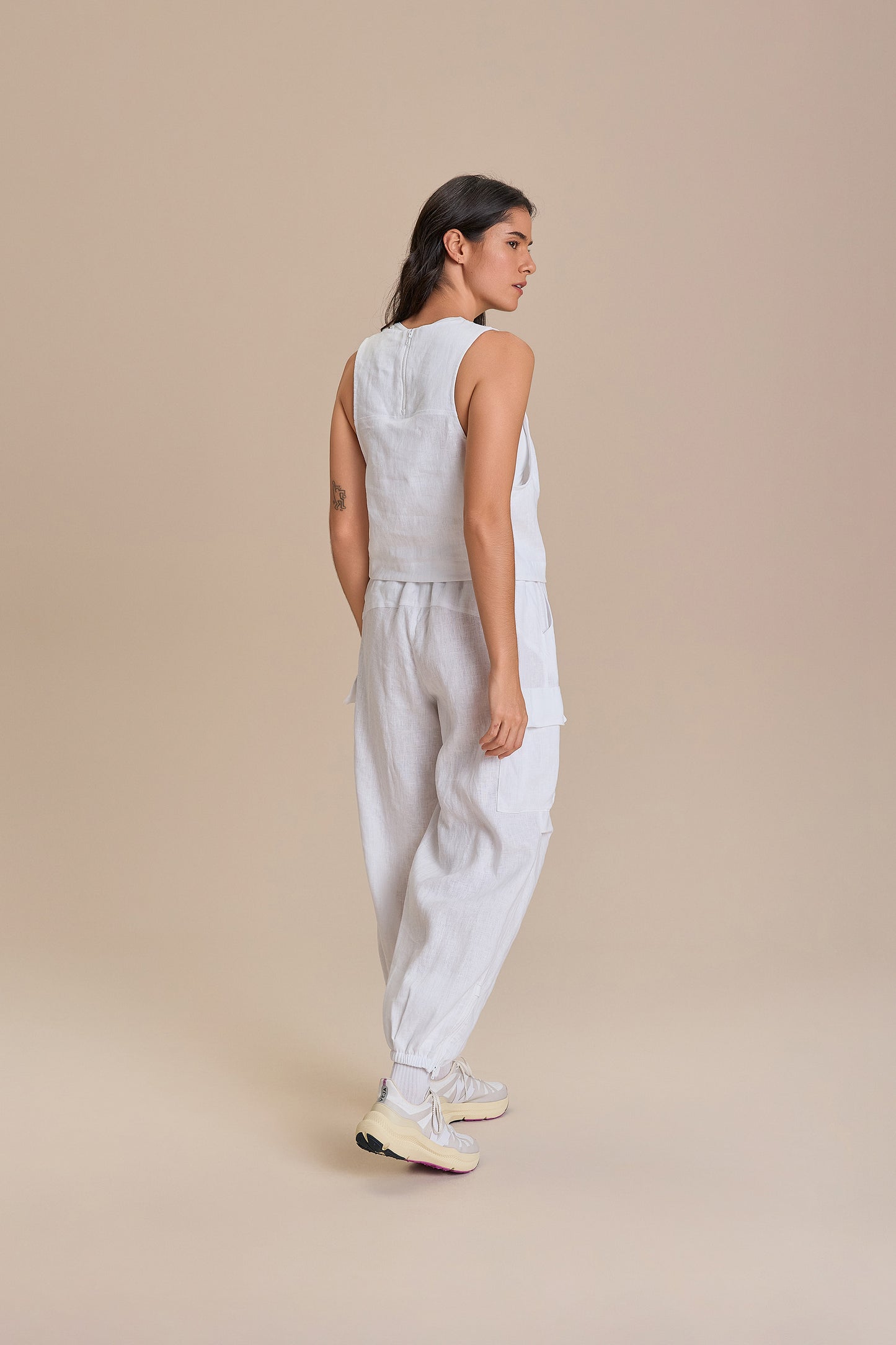 Pure Linen White Cargo Pants