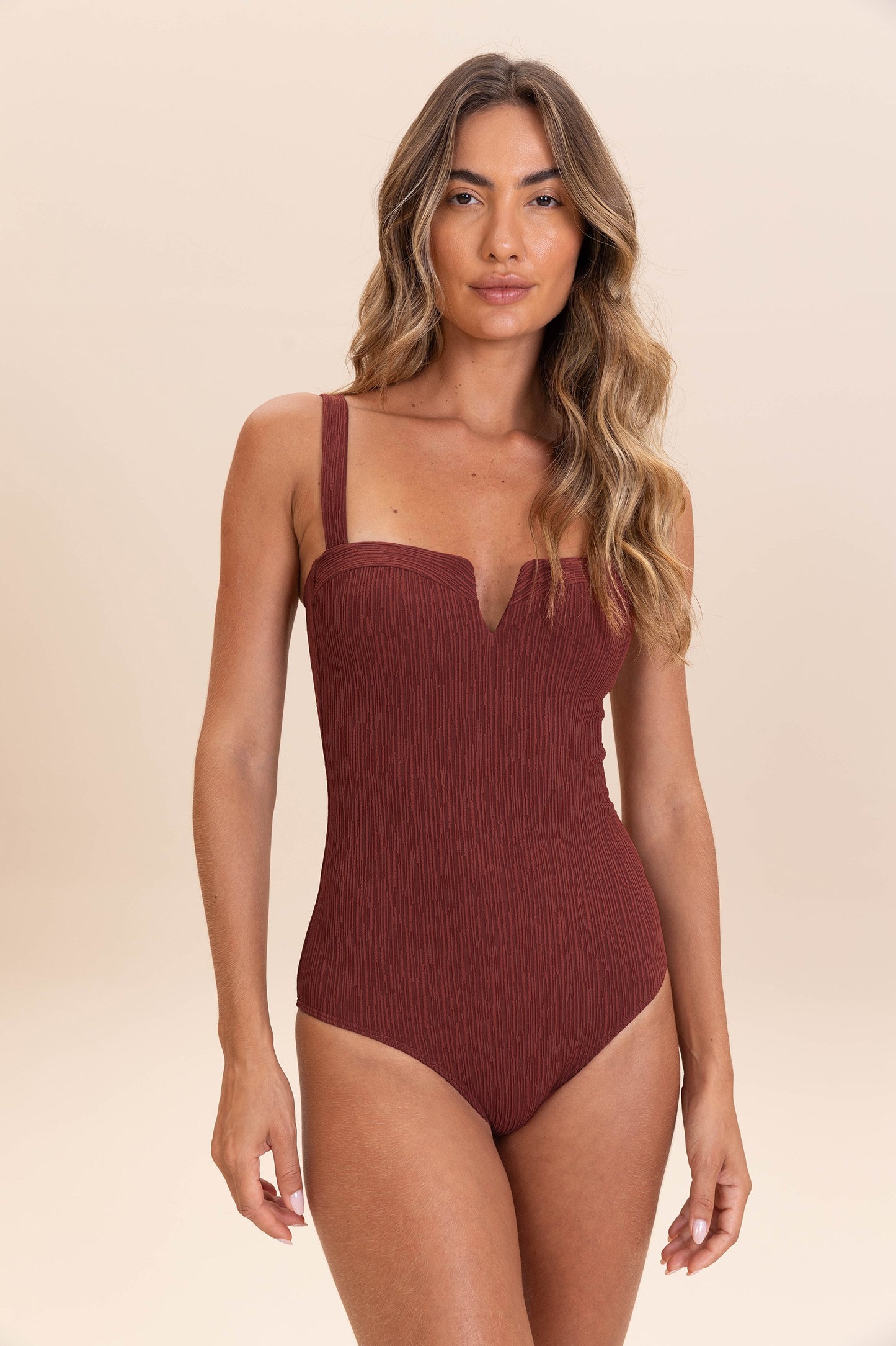 Curl V-Neck One-Piece Swimsuit
