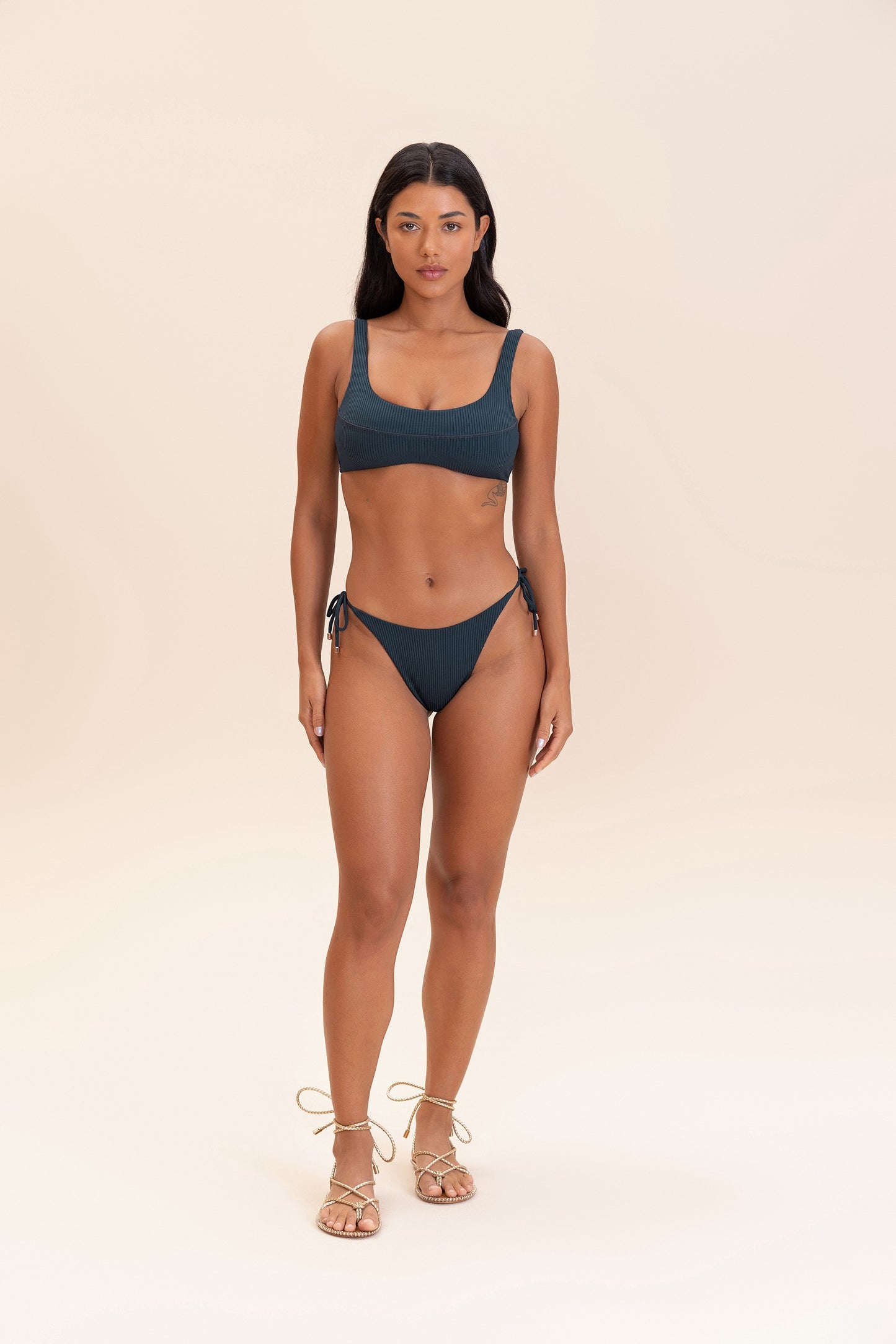 Gloss Rib Tie-Side Bikini Bottom