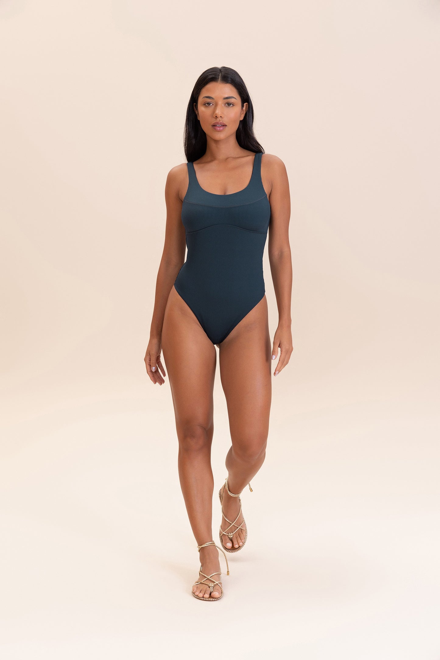 Gloss Rib Bandeau One-Piece Swimsuit