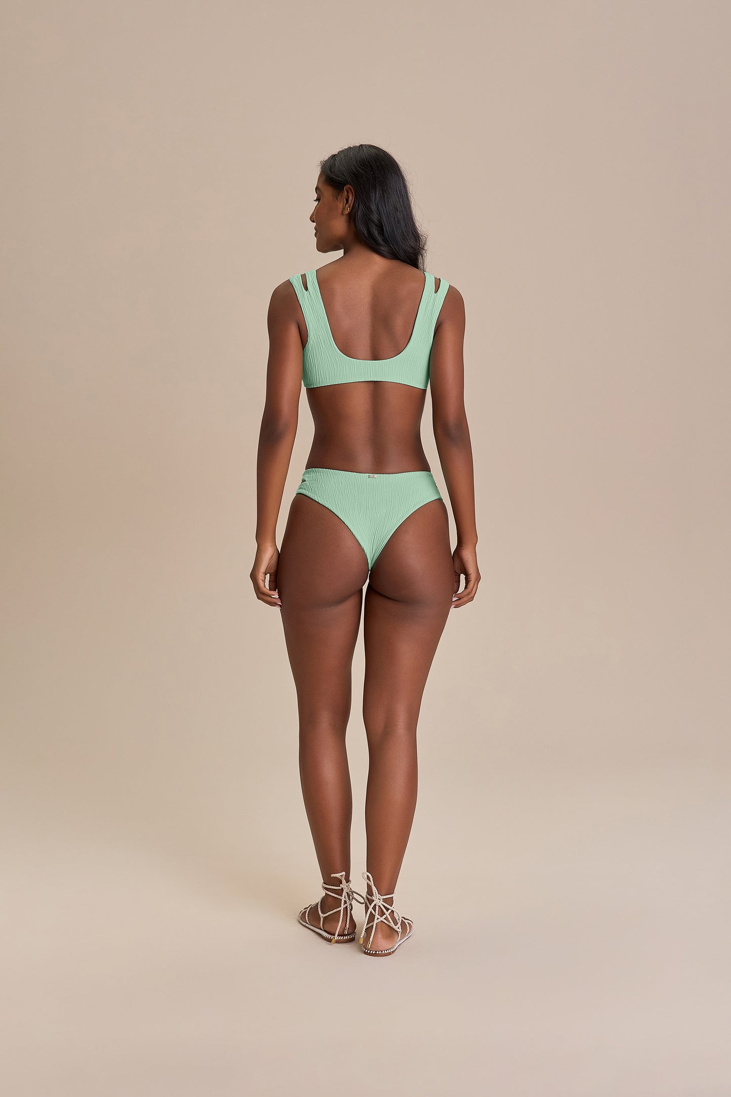 V Cut Out Jacquard Curl Bikini Top