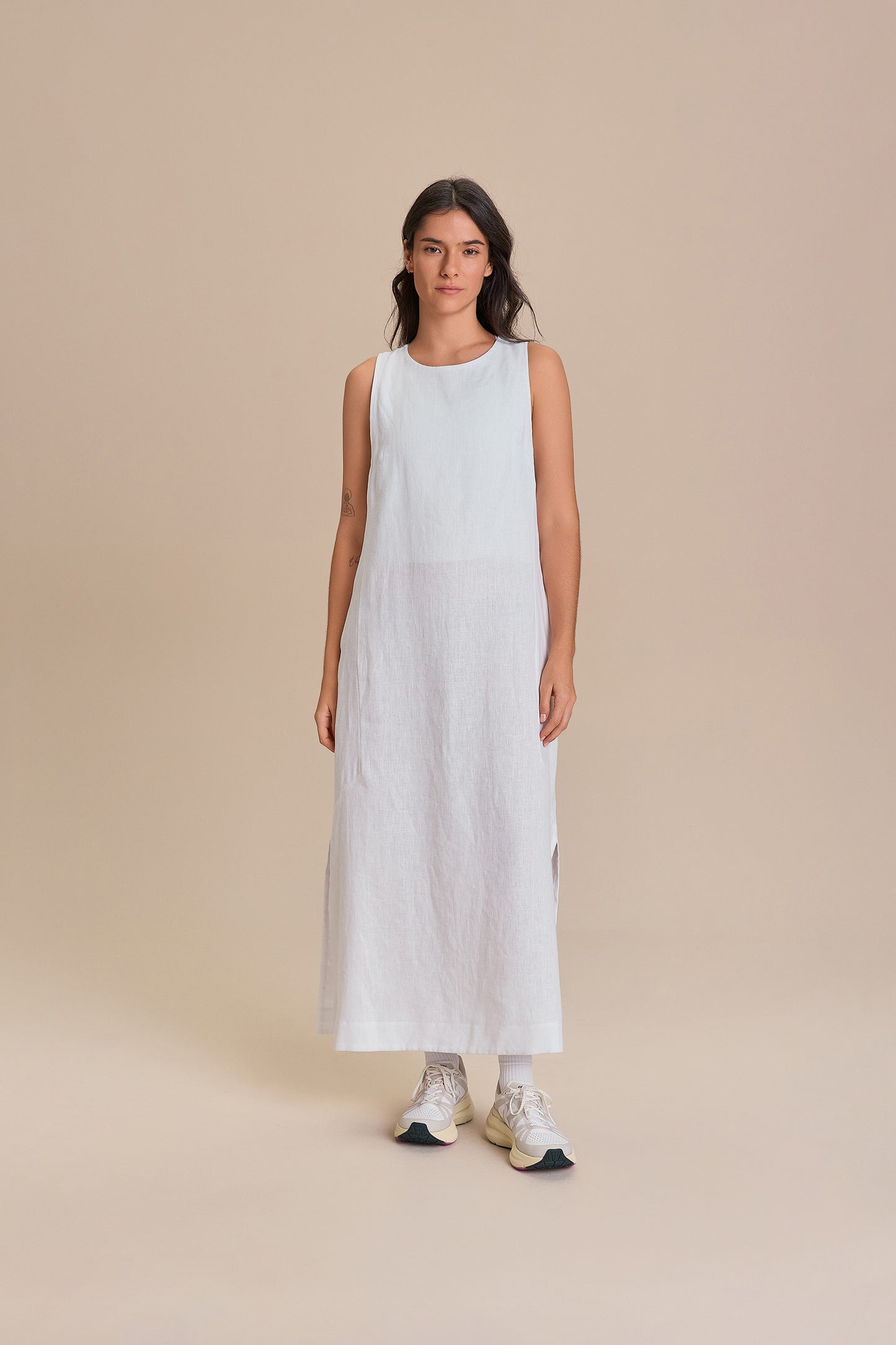 Pure Linen White Midi Dress