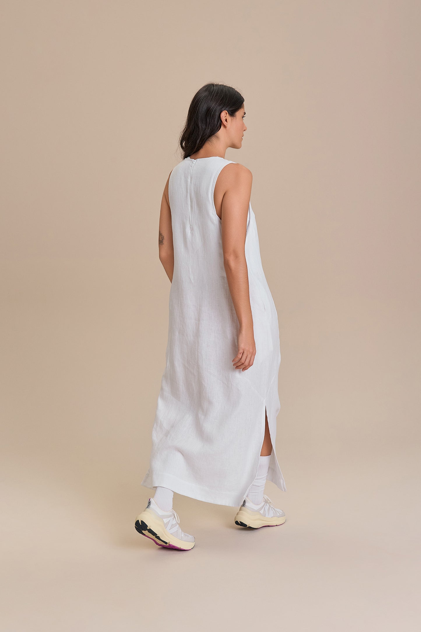 Pure Linen White Midi Dress