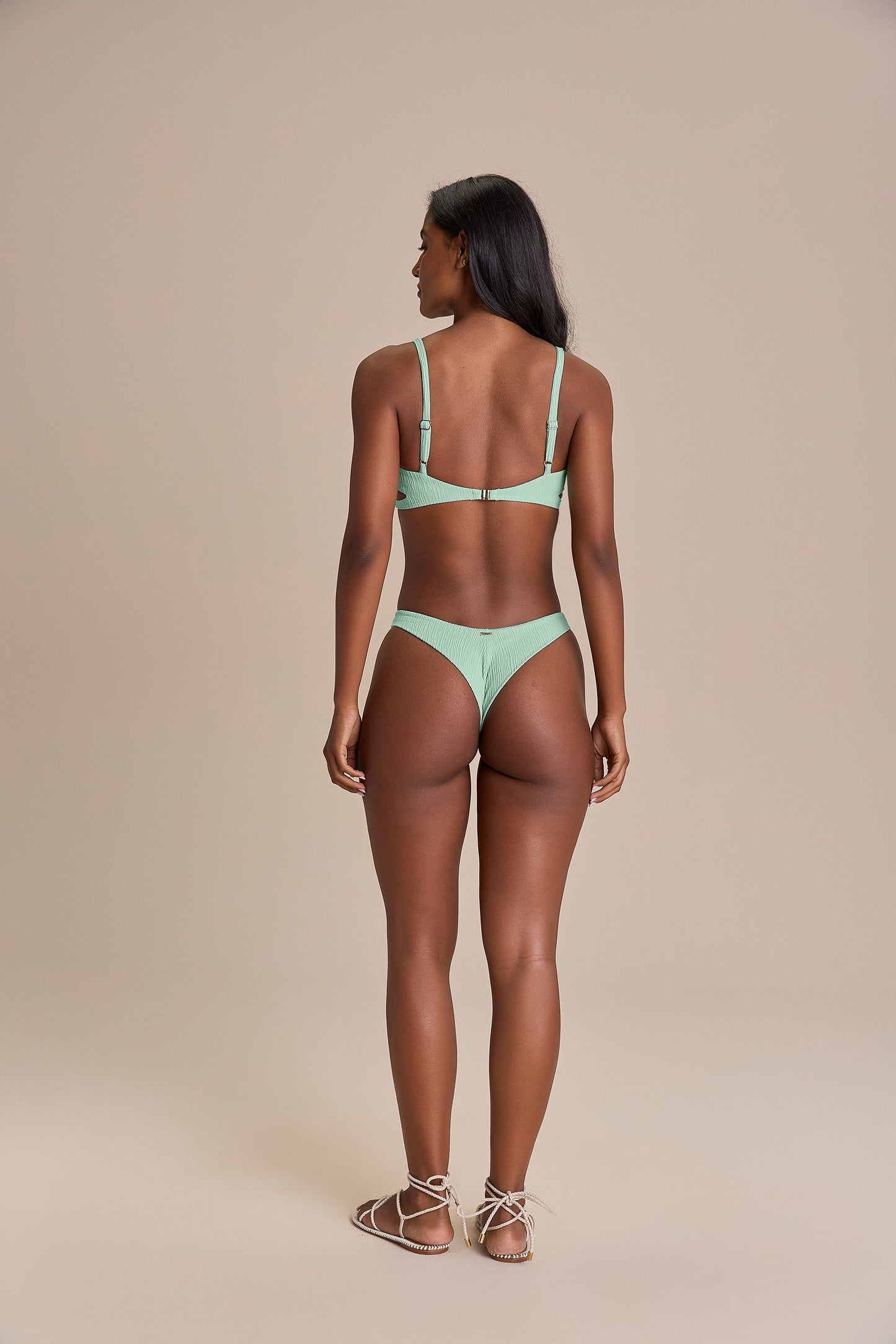 Cut Out Jacquard Curl Bikini Top