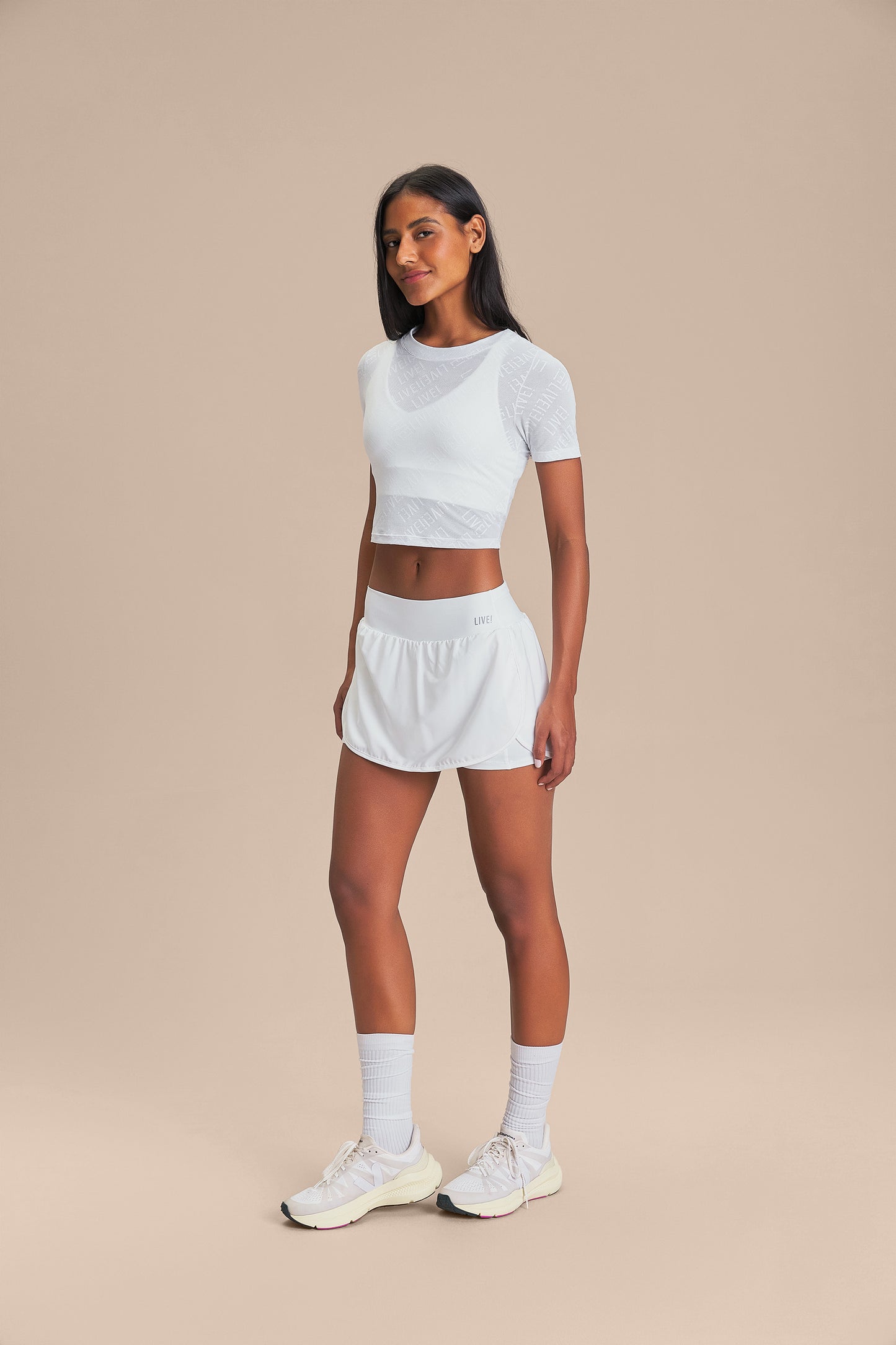 LIVE! Mesh Jacquard Cropped Top