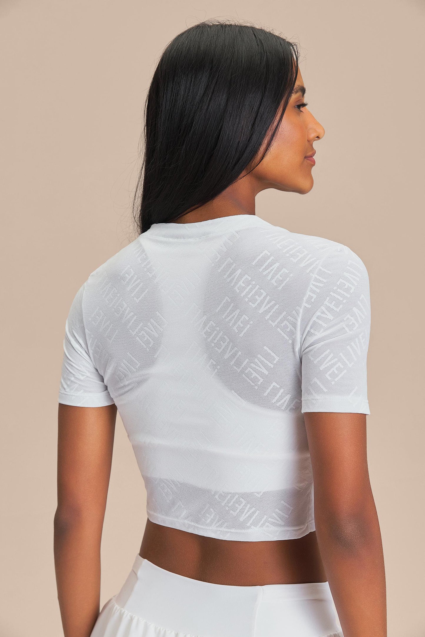 LIVE! Mesh Jacquard Cropped Top