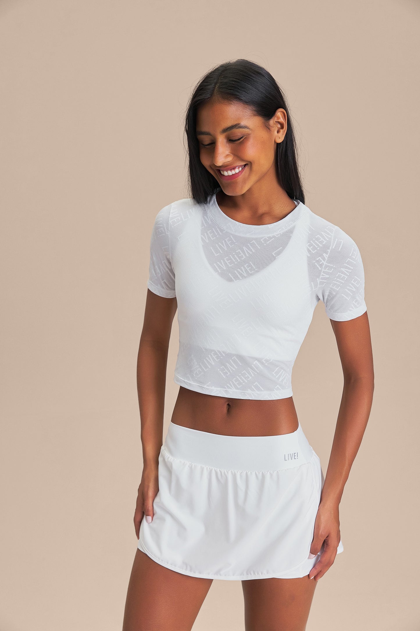 LIVE! Mesh Jacquard Cropped Top